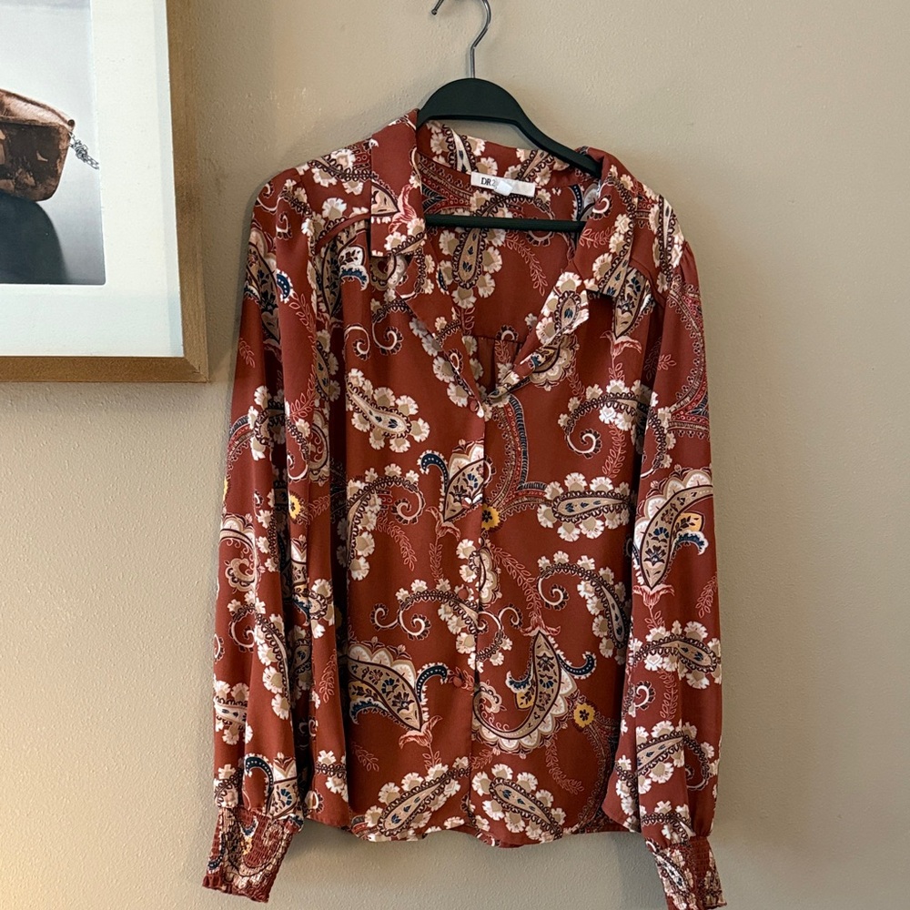 Rust Paisley Button-Up Blouse